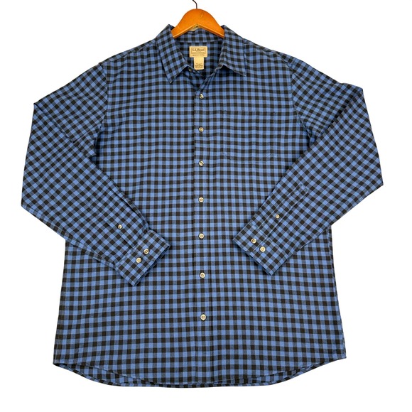L.L. Bean Other - LL Bean Flannel Shirt Mens Large Tall Blue Black Gingham Cotton Button Down